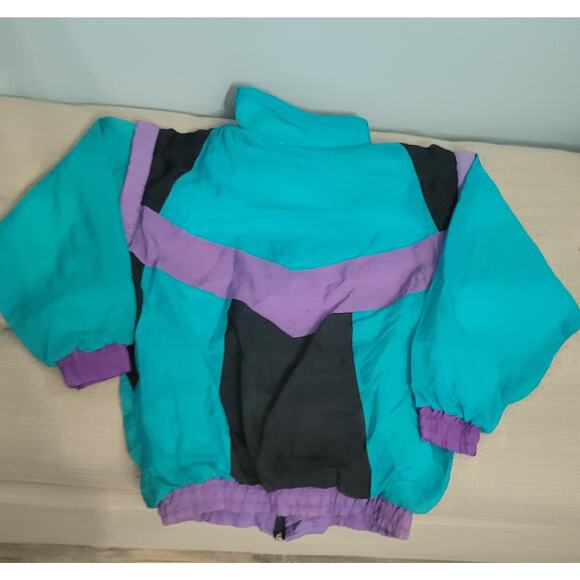 Vintage Jordache Kids Jacket 90s Teal Purple Windbreaker Convertible Vest Sz 10 - Picture 4 of 6
